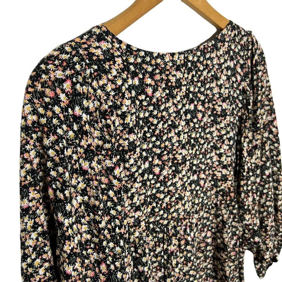 EASEL Micro Floral Print Boho Cottagecore Tunic Tassel Tie Front Blouse - Picture 7 of 10